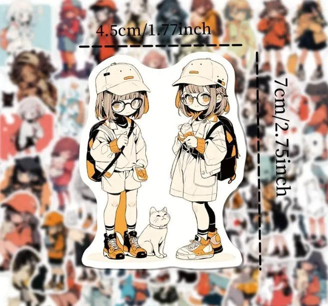 Набір наклейок з малюнками аніме дівчаток з кішками (50 шт.), стікербомбінг аніме Київ - фото 3