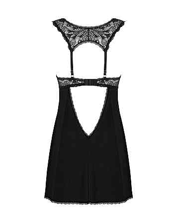 Сорочка бебі-дол з мереживом на грудях Obsessive Donna Dream babydoll M/L Black, стрінги Sex Aura Київ