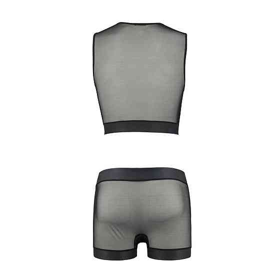 Комплект чоловічої білизни на шнурівці Passion 053 SET WILLIAM XXL/XXXL Black, жилет, боксери Sex Aura Київ