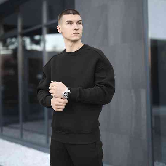 Оверсайз свитшот черный мужской осень зима Pobedov Hubble. Оверсайз кофта черная Киев