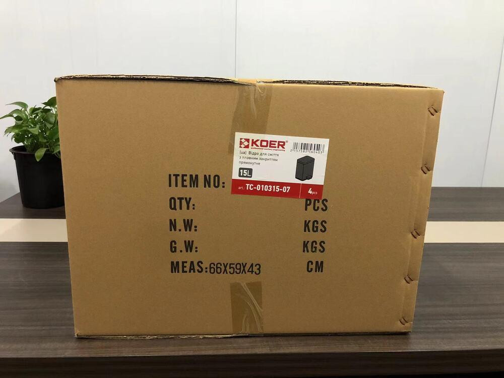 Відро для сміття з плавним закриттям прямокутне Koer TC-010315-07 15 л колір графіт (KR5604) Київ - фото 8