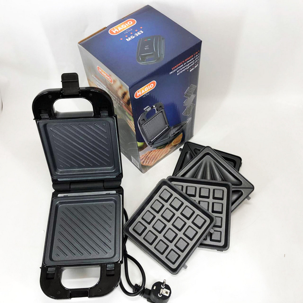 Гриль для сендвічів з насадками Magio, Притискний електро гриль, Сендвічниця з антипригарними панелями UG-58 Івано-Франківськ - фото 9