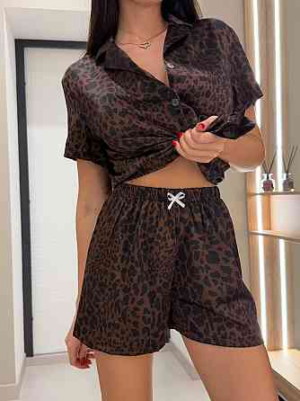 Женская стильная базовая домашняя шелковая пижама рубашка+шорты Шоколад, 42/44 Одесса