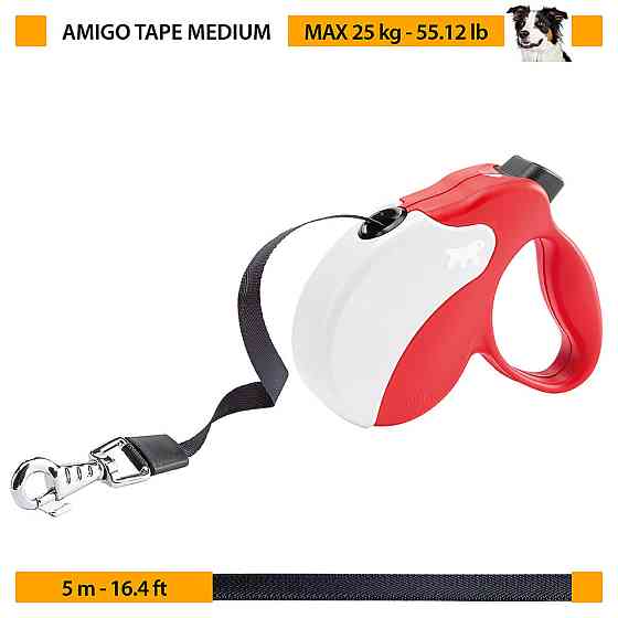 Поводир - рулетка для собак з стрічкою Ferplast Amigo Tape (Ферпласт Аміго Тейп) 15 x 3.6 x h 14 см - M, Червоний Запоріжжя