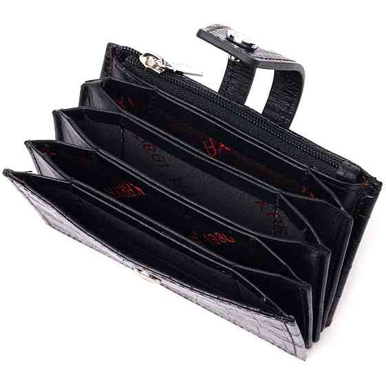 Удобный картхолдер из натуральной кожи с тиснением под крокодила KARYA 21331 Черный Киев