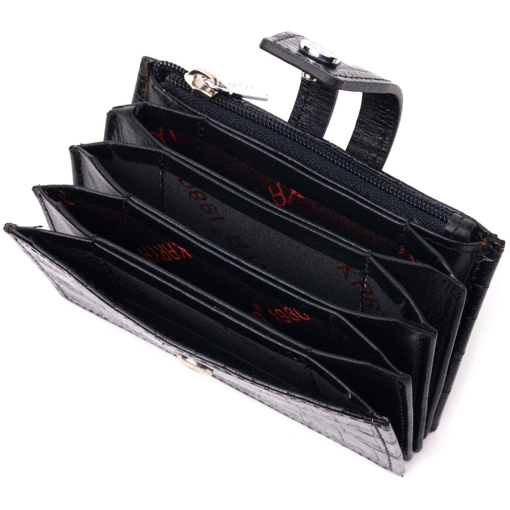 Удобный картхолдер из натуральной кожи с тиснением под крокодила KARYA 21331 Черный Киев - изображение 3