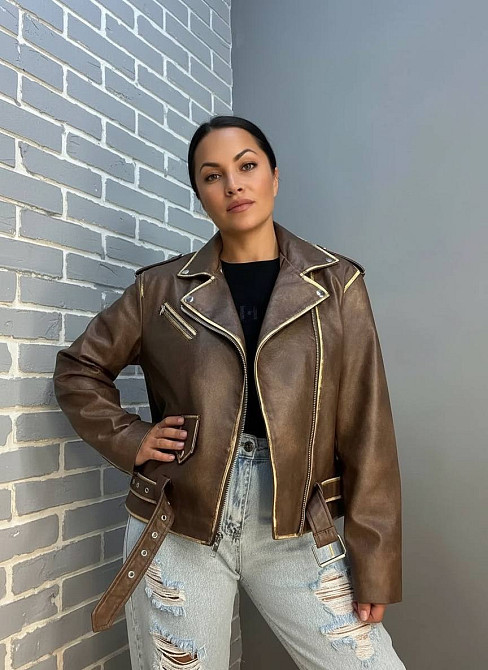 Куртка жіноча Aftf Basic 2456 косуха з екошкіри потерті шви коричнева, коричневий, S Київ - фото 17