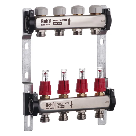 Коллектор с расходомером и термостатическими клапанами Roho R804-04 - 1