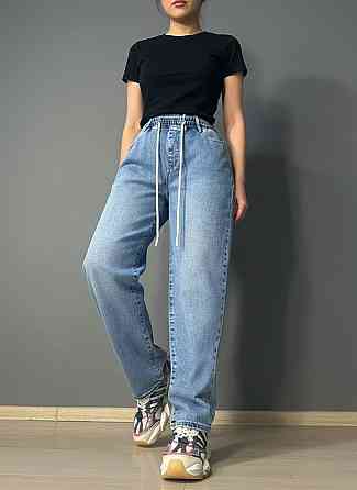 Джинси жіночі Liana 1-056 MOM jeans на резинці зі шнурком стрейчеві великі розміри блакитні, блакитний, З2, 32, 87 см, 108 см Київ