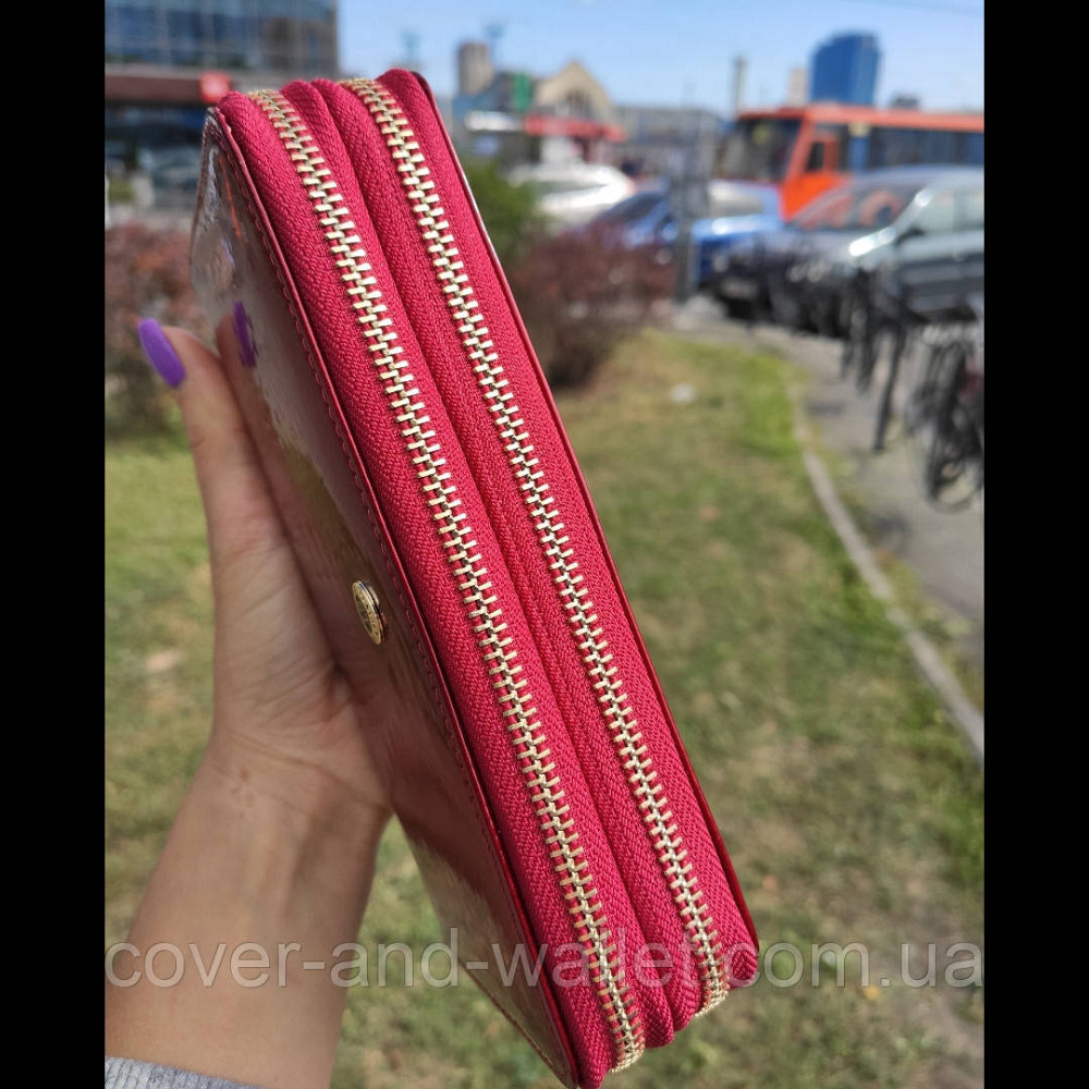 Жіночий лаковий шкіряний гаманець на дві блискавки червоного кольору ST AE 238-2 Київ - фото 8