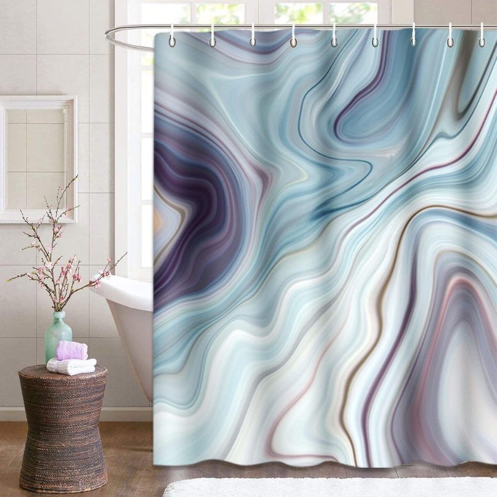 Шторка для ванной и душа с кольцами 180x180 см водоотталкивающая, шторка для душевой и ванной с крючками, мраморно-голубая Каменец-Подольский - изображение 5