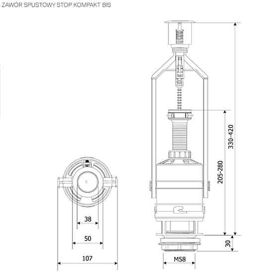 Зливний клапан K.K.POL Compact Bis ZSB/211, Stop, (350/ZSB/211-00-T0) Луцк
