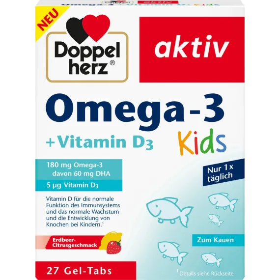 Биологически активная добавка Omega-3+ Vitamin D3 Kids Doppelherz 27 шт., 35,1 г (Германия) Doppelhe Львов - изображение 1