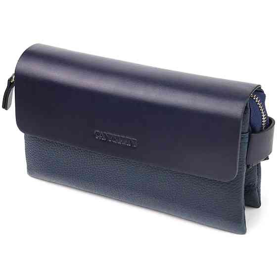 Добротний чоловічий клатч із натуральної комбінованої шкіри CANPELLINI 21565 Синій Київ