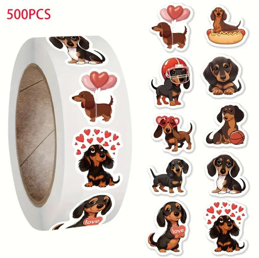 Набір із 500 наклейок із таксами — кольорові стікери 2.5×2.5 см | Стікер-етикетки для пакування Київ - фото 1