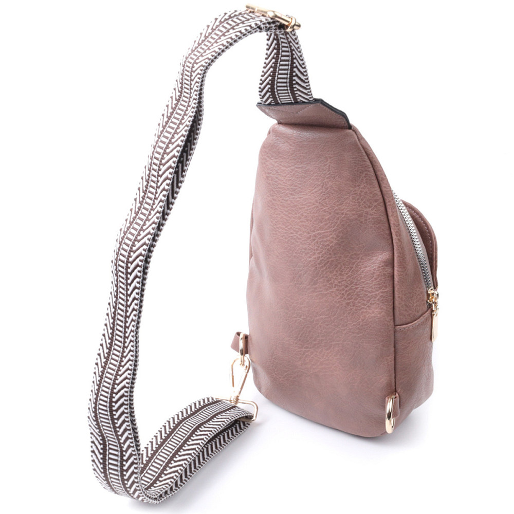 Компактна жіноча сумка через плече з екошкіри з акцентом на текстильну лямку Vintage 22778 Коричневий Київ - фото 2