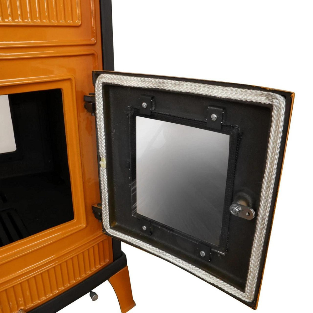 Піч-камін чавунна на дровах з духовкою Hosseven 8000E 13 кВт три скла верхній димохід жовта Тернопіль - фото 8