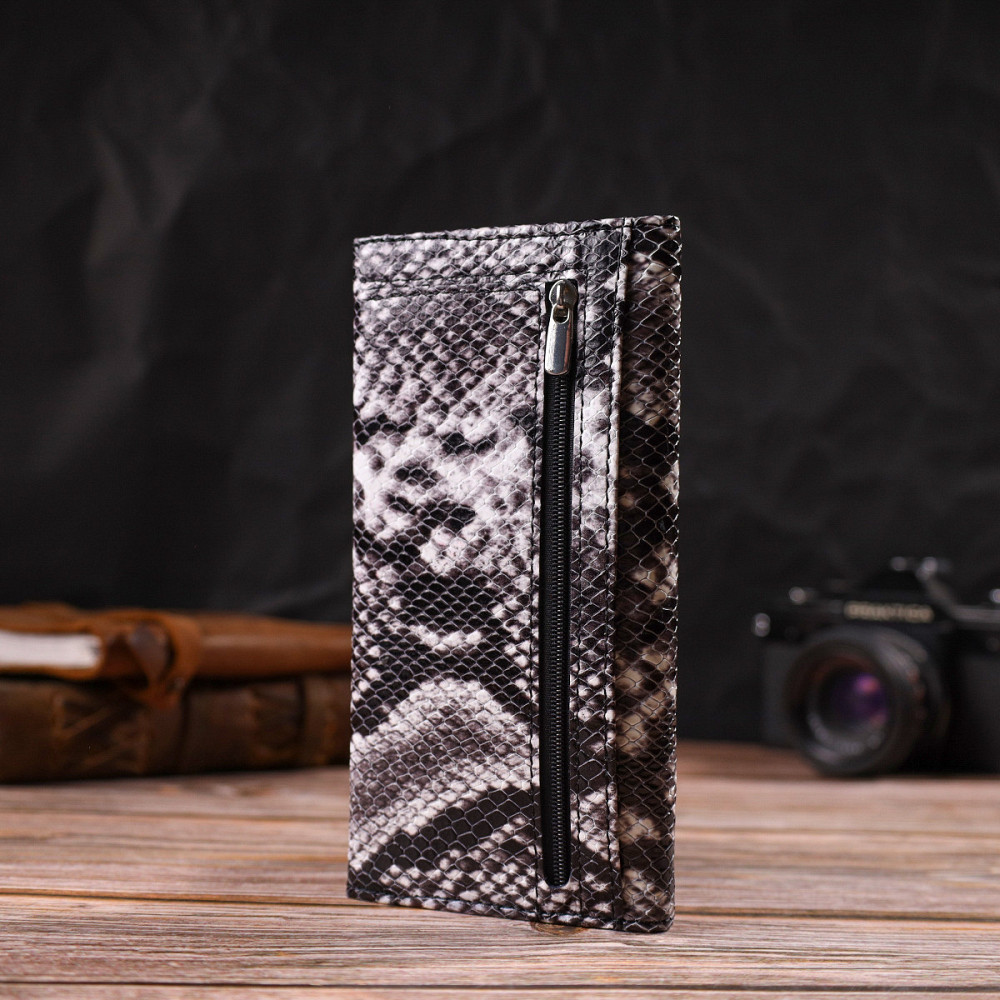 Жіноче фактурне портмоне з натуральної шкіри з тисненням під змію Різнокольорове (CANPELLINI) Київ - фото 3