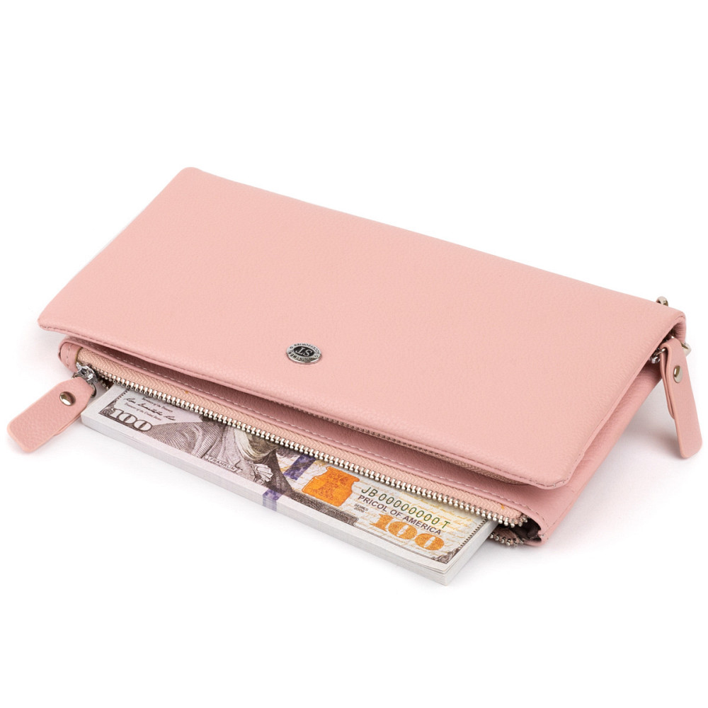 Кошелек-клатч из кожи с карманом для мобильного Розовый (ST Leather) Киев - изображение 10