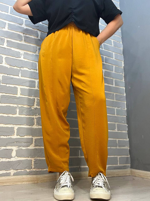 Брюки женские 0716 MOM шелковые с карманами горчица, горчица, L Киев - изображение 4