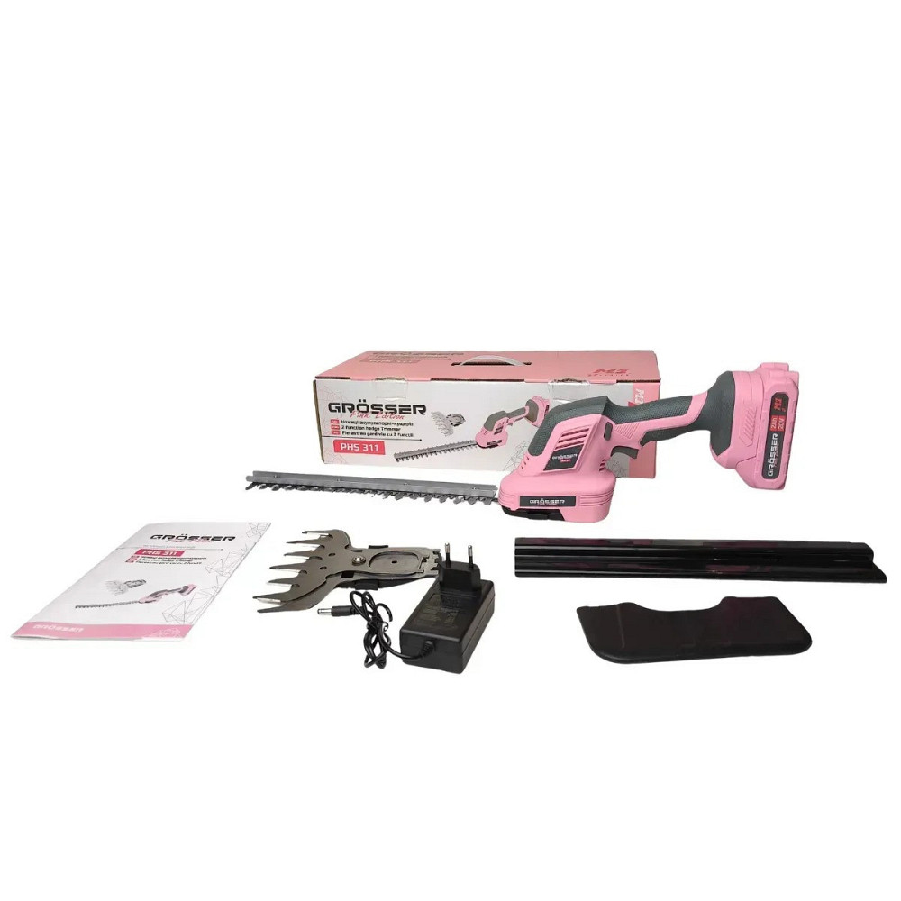 Акумуляторні ножиці-кущоріз Grosser PHS 311 20 В, 305 мм, АКБ 2 А·год, Pink Edition Київ - фото 2