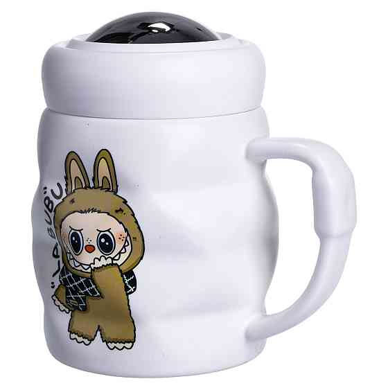 Чашка порцелянова з кришкою Labubu 400 (мл) Біла з коричневим FM-54B SBR Київ