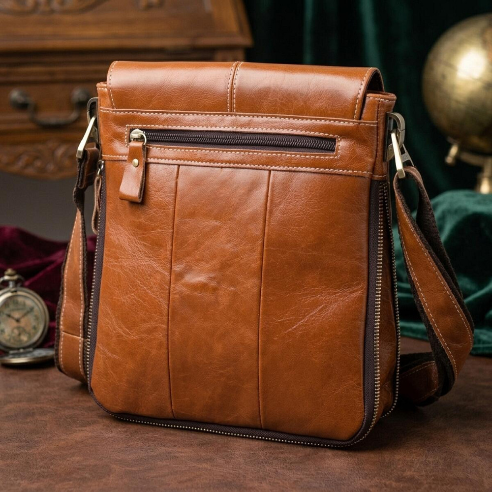Вертикальная мужская сумка Vintage 20830 кожаная Коричневый Киев - изображение 13