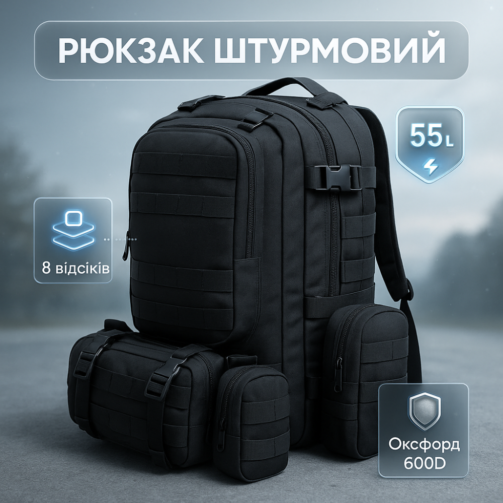Тактический рюкзак переносу оружия для ЗСУ 50л, Рюкзак военный тактический для похода BR-15 Киев - изображение 11