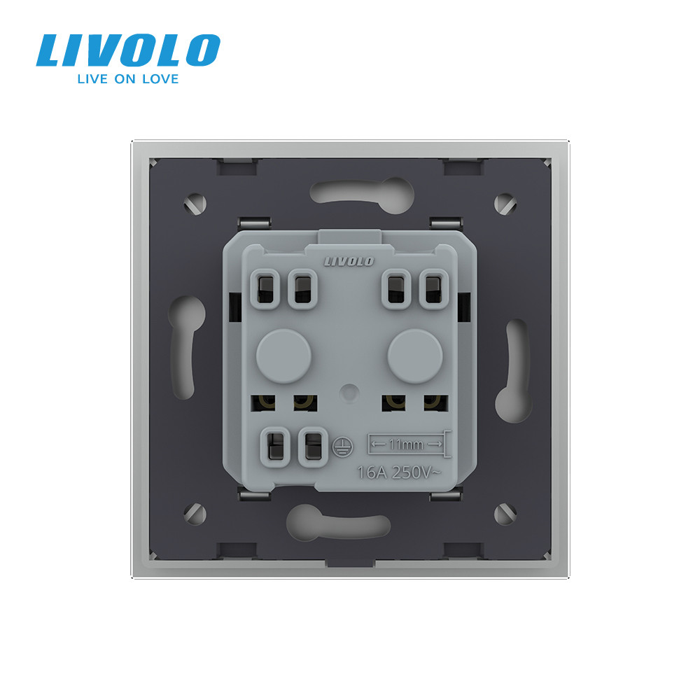 Електрична розетка з заземленням LIVOLO, сіра, скляна рамка, шторки, 250В 16А (VL-C7C1EU-15) Коломыя - изображение 8