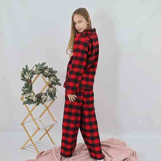 Байкова тепла дитяча піжама в чорно-червону карту сорочка + штани 92 Кам'янець-Подільський