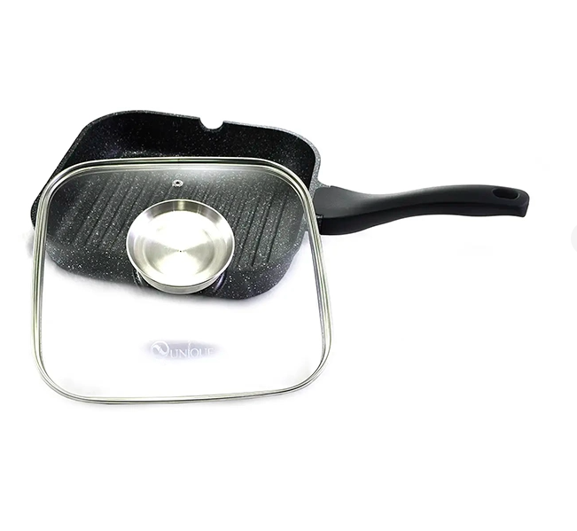 Сковорода-гриль UNIQUE UN-4011 24 см с антипригарным покрытием и рифленым дном для жарки мяса Одесса - изображение 2