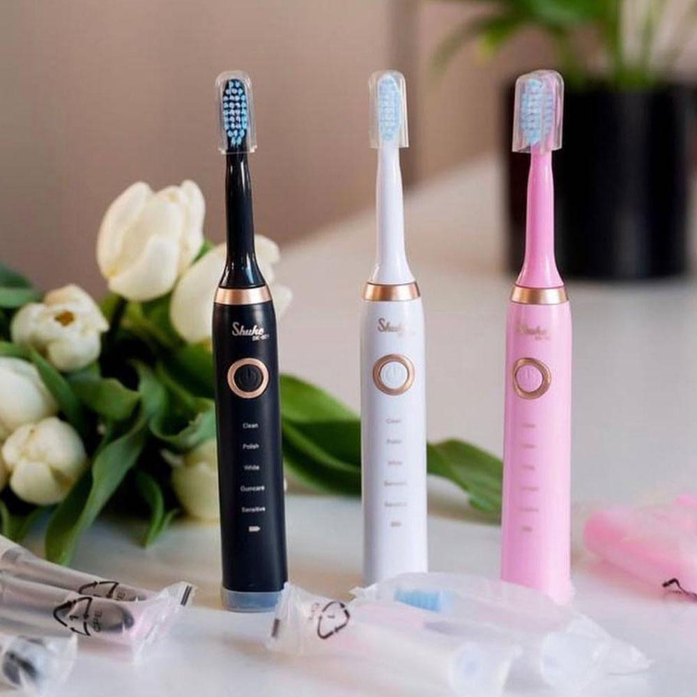 Электрическая зубная щетка, 4 насадки, Shuke, Розовая/ Аккумуляторная зубная щетка / Ультразвуковая электрощетка Киев - изображение 2