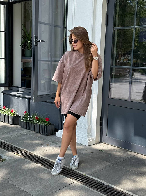 Велосипедки та футболка варенка тай дай оверсайз Бежевий XS-S Харків - фото 8