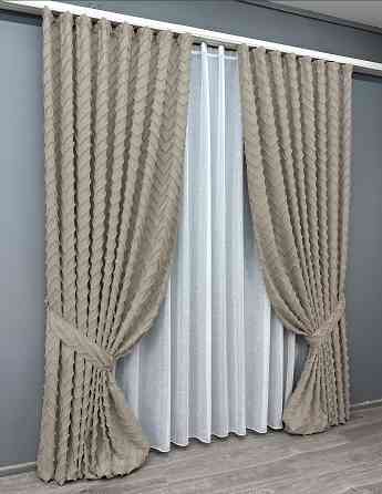 Комплект штор VR-Textil Лен Букле № 1809ш Тауп 100х295 см 2 шт (31-854) Киев