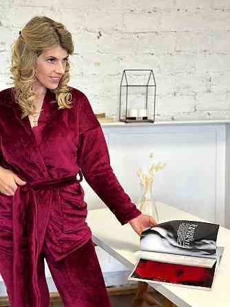 Домашній костюм з халатом "Nelly" оптом | Батал Бордовий, 50-52 Київ