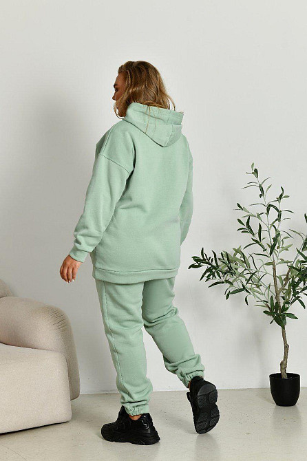 Женский прогулочный костюм: худи и штаны батал в спортивном стиле трехнитка на флисе Фисташковый, 64/66 Одесса - изображение 3