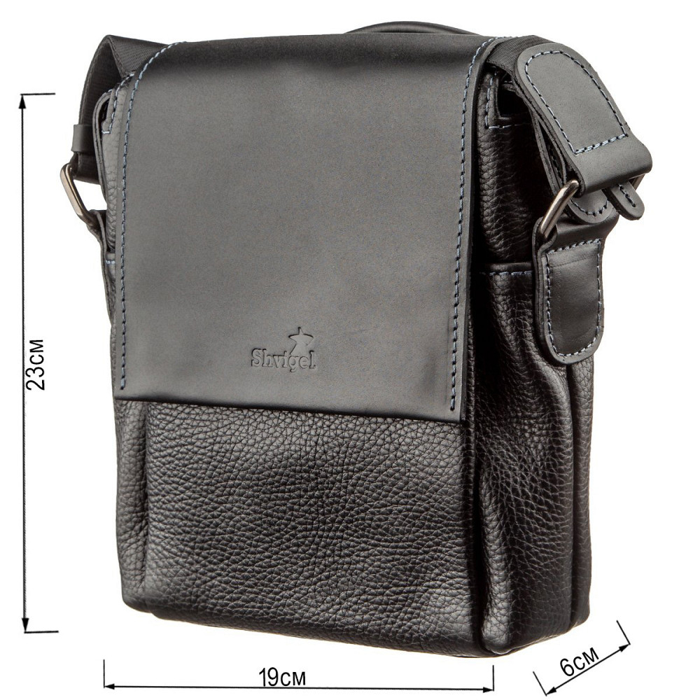 Сумка чоловіча комбо SHVIGEL 11174 шкіряна Чорна Київ - фото 3