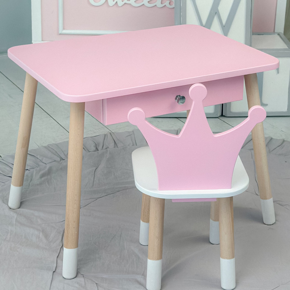 Дитячий столик і стільчиккорона  рожевий. Столик із шухлядою для олівців і розмальовок Київ - фото 1