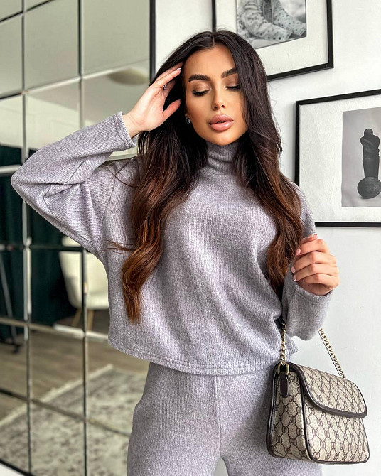 Женский теплый базовый костюм: кофта и брюки ангора рубчик Серый Одесса - изображение 5