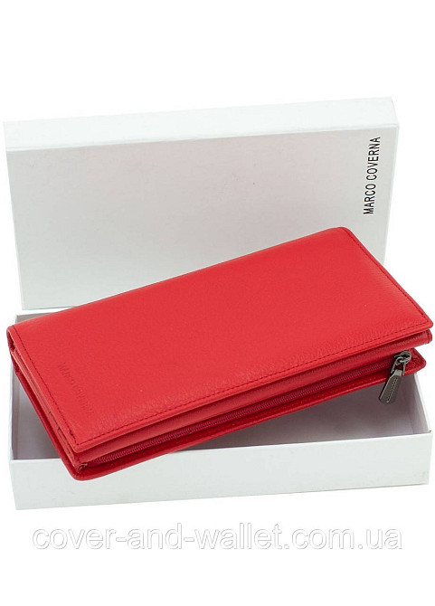 Вместительный женский кожаный кошелёк на магнитах и молнии красного цвета Marco Coverna 1423 Киев - изображение 1
