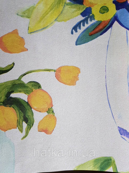 Шпалери вінілові Decoprint Breeze квіти у вазі жовті червоні сині на молочному акварель 0.53х10 м Київ - фото 1