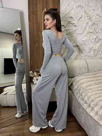 Жіночий прогулянковий костюм двійка: топ з довгим рукавом та штани турецька двохнитка. Сірий, 46/48 Одеса