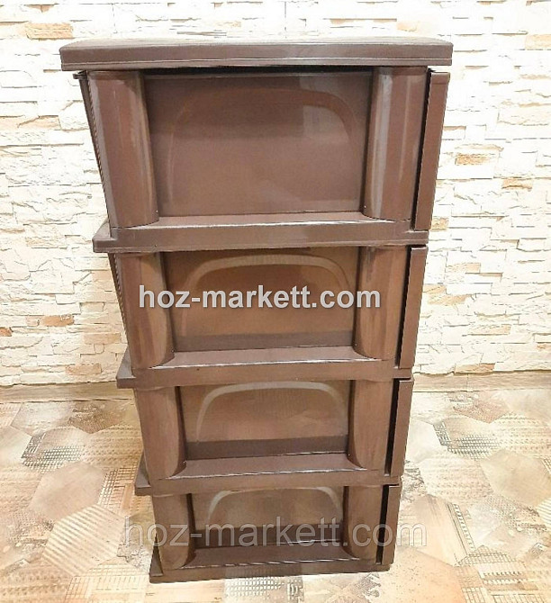 Тумбочка пластикова плетінка на 4 ящики ротанг коричневий Харків - фото 6