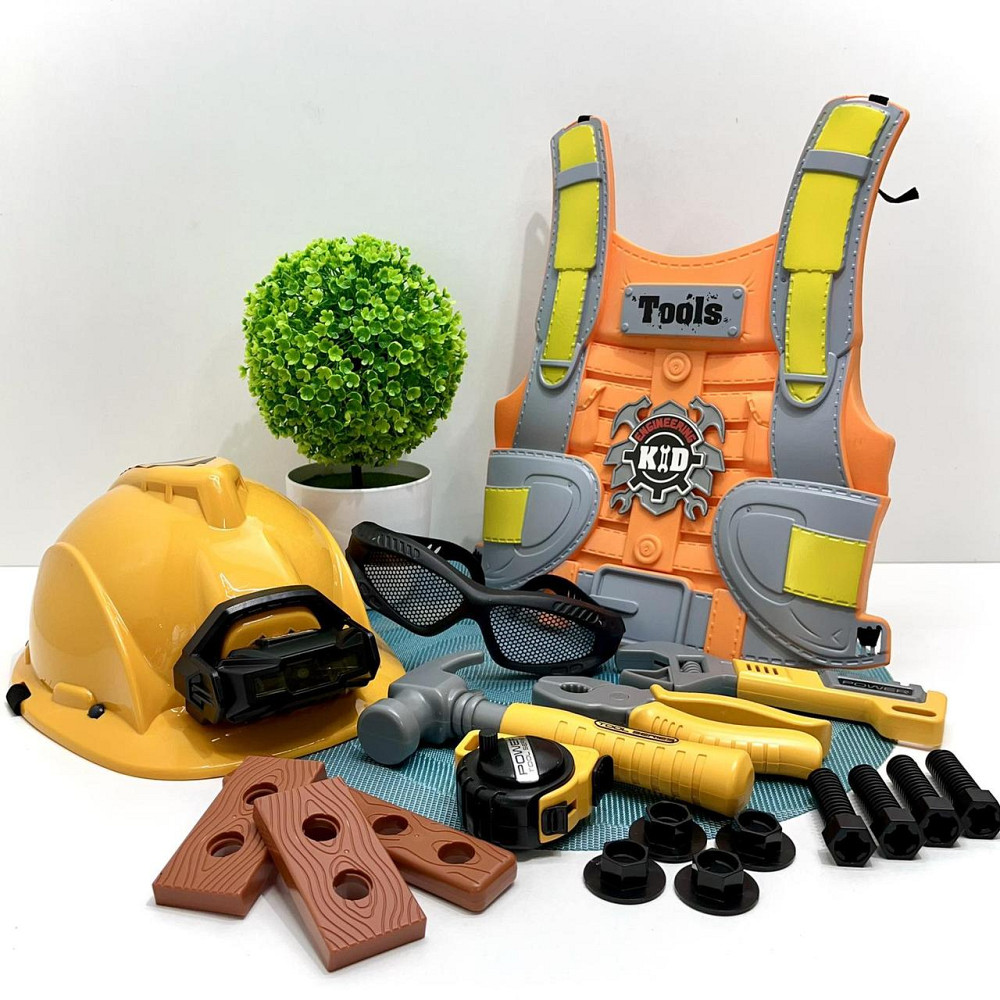 Набір інструментів 19 предметів жилет маска окуляри болти молоток плоскогубці Жовтий (T015A) Чернигов - изображение 1