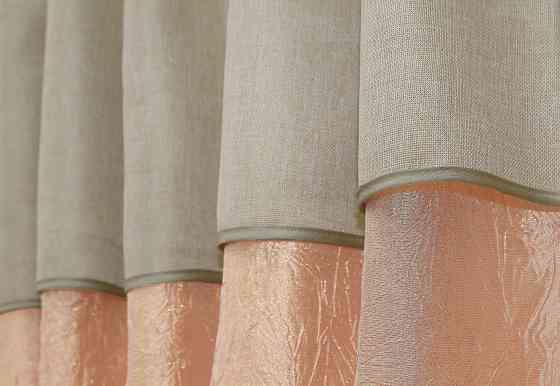 Кухонные шторы VR-Textil № 073к с ламбрекеном и подхватами салатовый с бежевым 270х170 см (52-0180) Киев