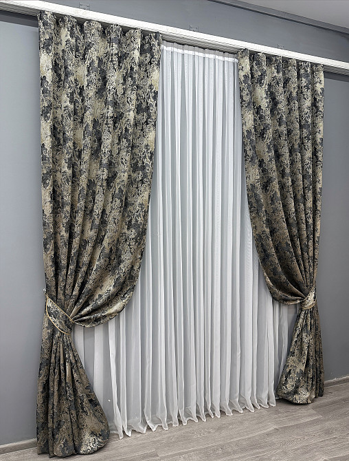 Комплект готових штор VR-Textil Льон Преміум № 1694ш Чорний з бежевим 150х290 см 2 шт (33-0594) Київ - фото 3