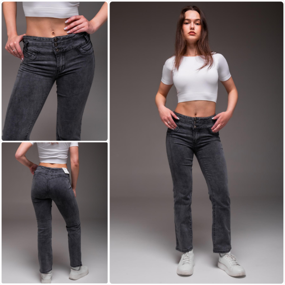 Женские джинсы с высокой талией темно-серые Slim Fit: джинсы зауженные высокие на три пуговицы 27 Одесса
