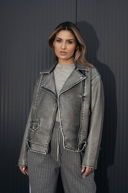 Женская косуха с потертостями оверсайз Серый L Харьков - изображение 3