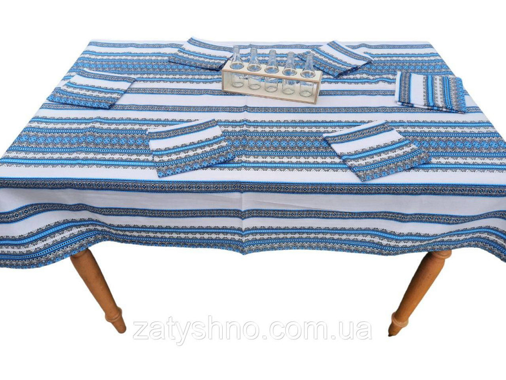 Голубая  скатерть с салфетками   машинная вышивка 230*140 Киев - изображение 7