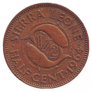 Рибки. Монета 1/2 цента. 1964 рік, Сьєрра-Леоне. (АР) Полтава - фото 1